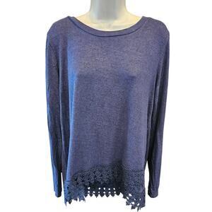 Mosaic & Co XL cottagecore lace trim blouse violet sweater long sleeve warm